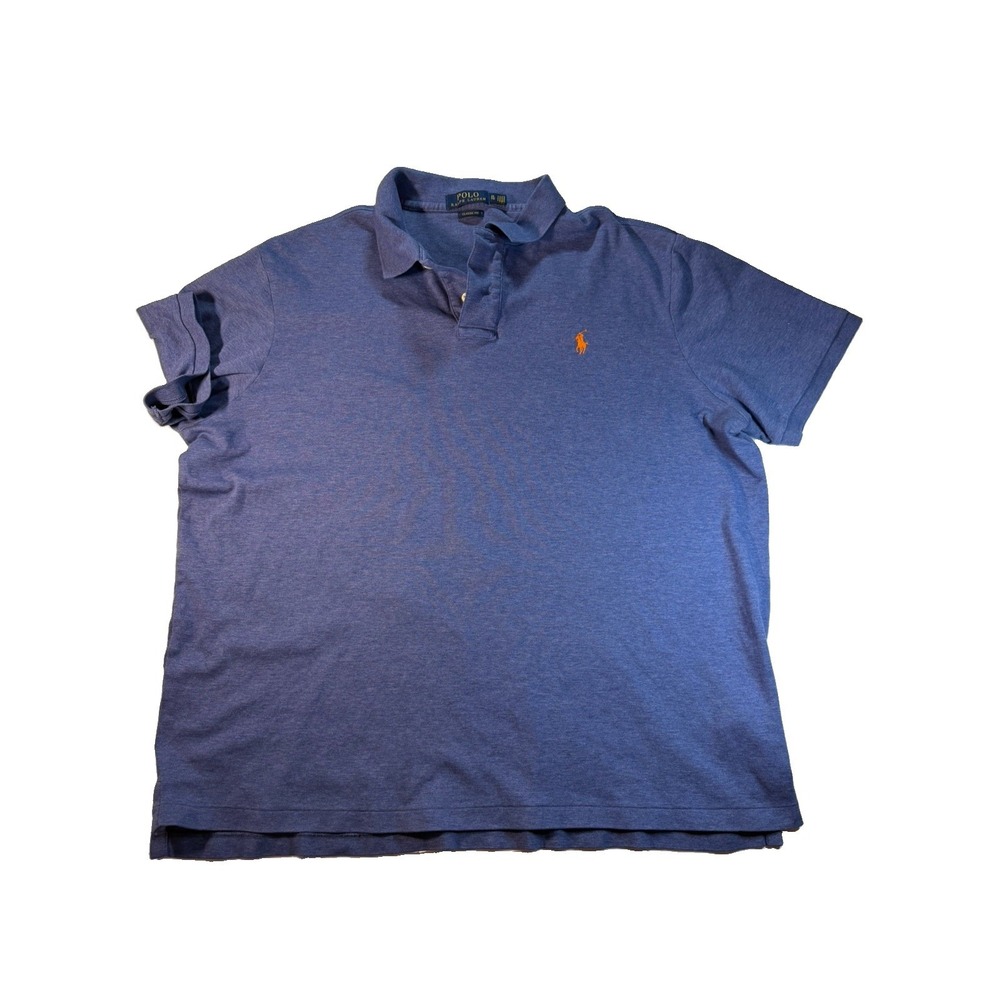 Polo Ralph Lauren Polo Shirt Men's XL Blue Heather Orange Pony Classic Fit